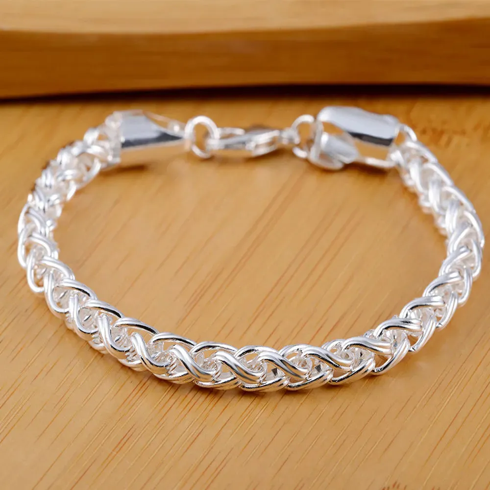 New High quality 925 Sterling Silver 4MM Women Men chain Male Twisted Rope Bracelets Fashion Silver Jewelry