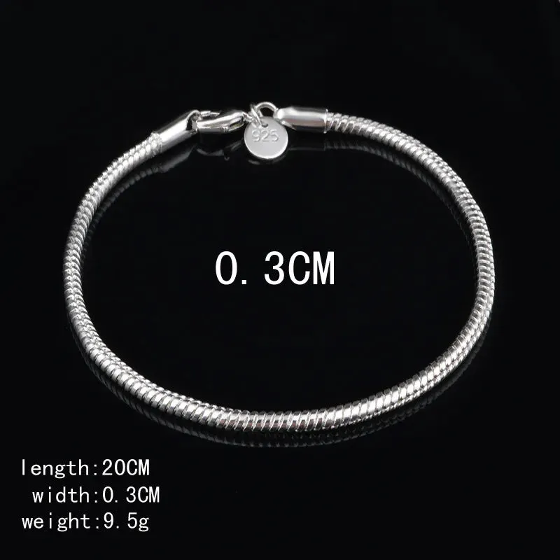 New High quality 925 Sterling Silver 4MM Women Men chain Male Twisted Rope Bracelets Fashion Silver Jewelry