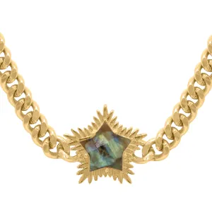 Odette Labradorite Spiky Star Choker Necklace | 18k Gold Plated