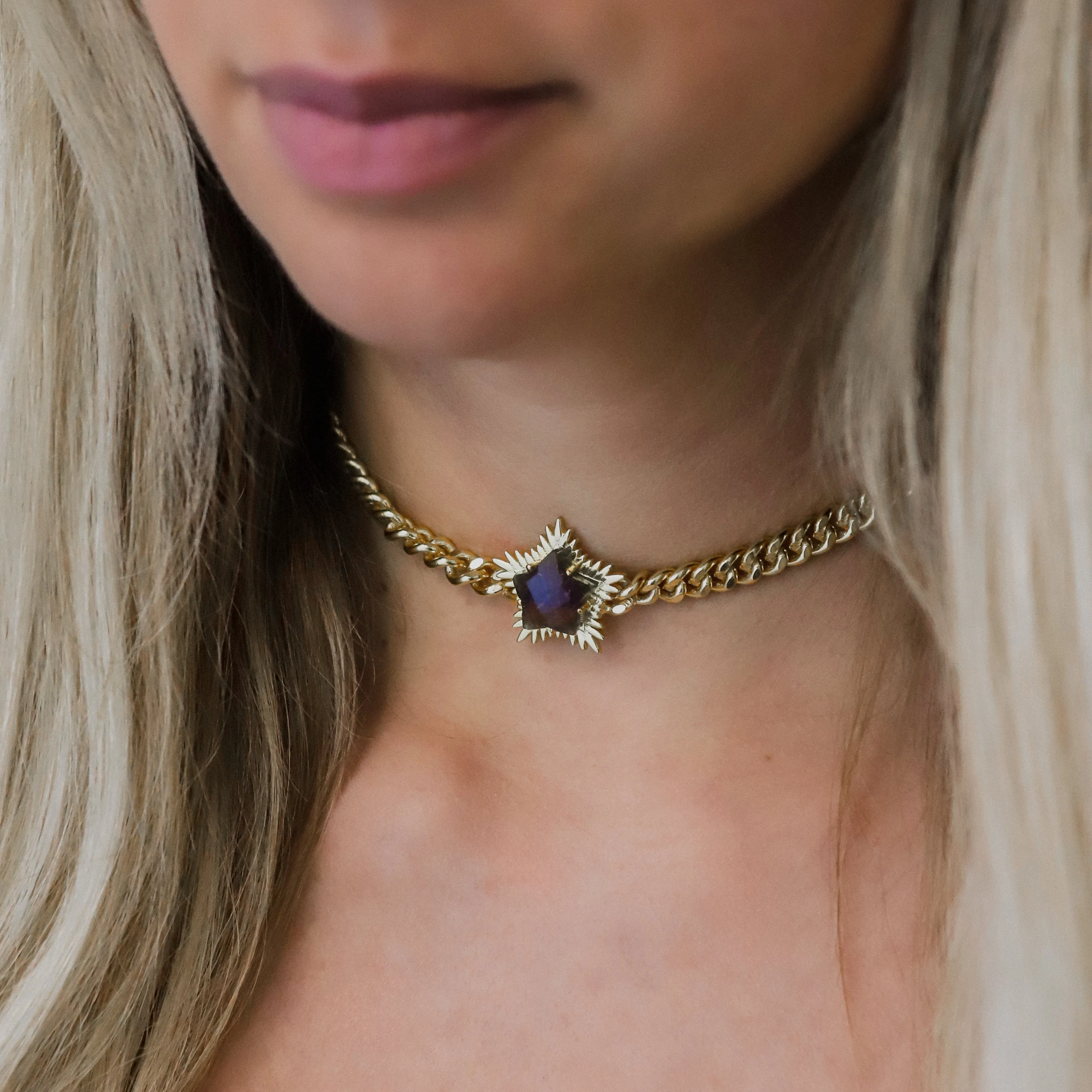 Odette Labradorite Spiky Star Choker Necklace | 18k Gold Plated