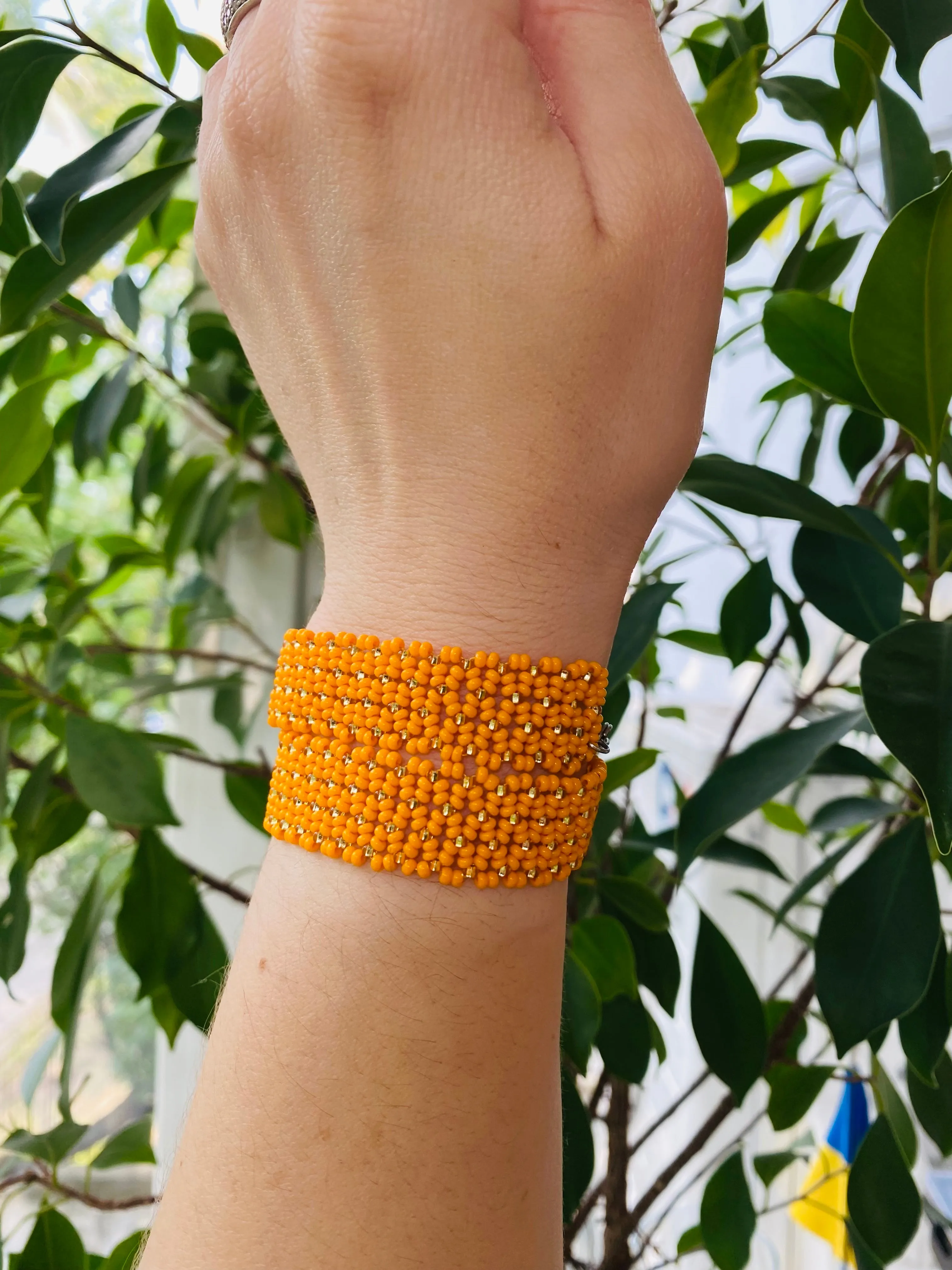 Orange Gold Seed Bead Wide Choker Collar, Unique Choker, Shiny Choker Necklace, Statement Thick Choker, Lace Choker, Boho Bohemian Choker