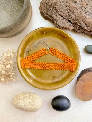 Orange Gold Seed Bead Wide Choker Collar, Unique Choker, Shiny Choker Necklace, Statement Thick Choker, Lace Choker, Boho Bohemian Choker