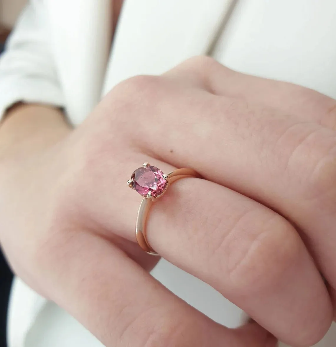 Oval Pink Tourmaline Solitaire Ring