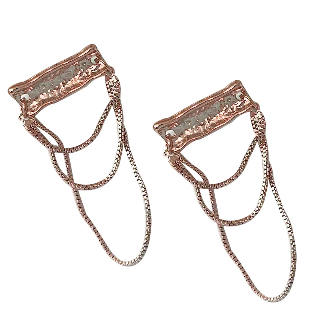 OVERSIZED TEXTURED ROSE GOLD-TONED BAR & TASSEL DROP EARRINGS