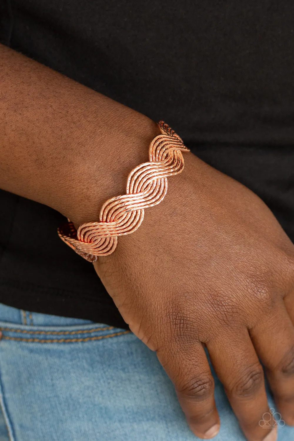 Paparazzi Bracelet ~ Braided Brilliance - Copper Cuff Bracelet