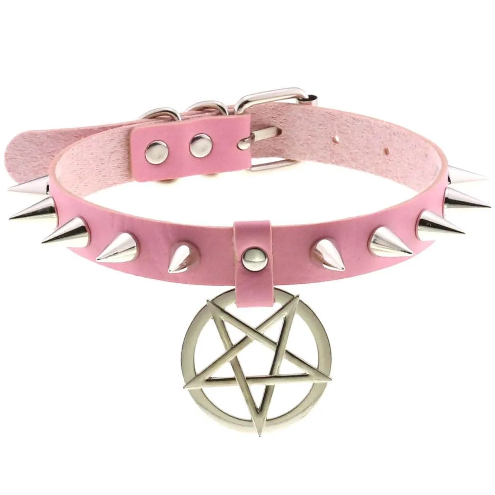 Pink Leather Gothic Choker Collection