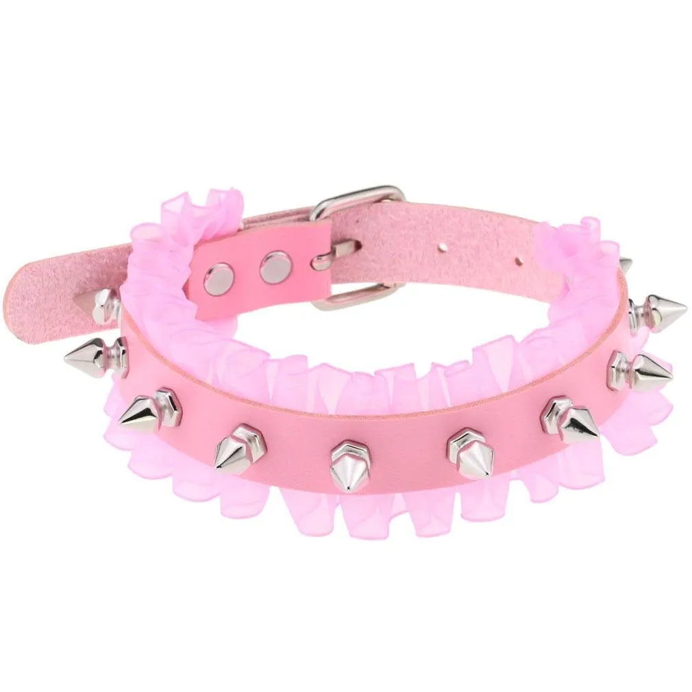 Pink Leather Gothic Choker Collection