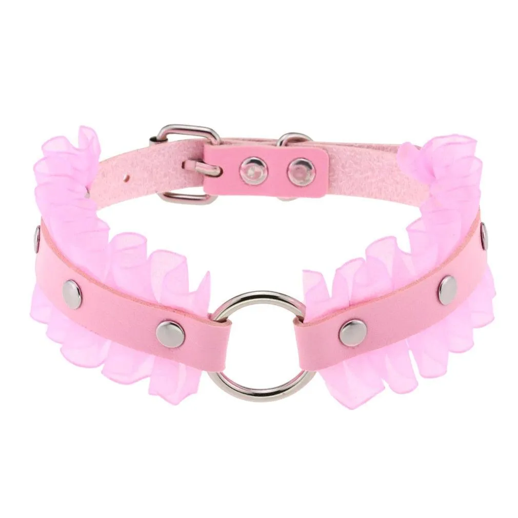 Pink Leather Gothic Choker Collection