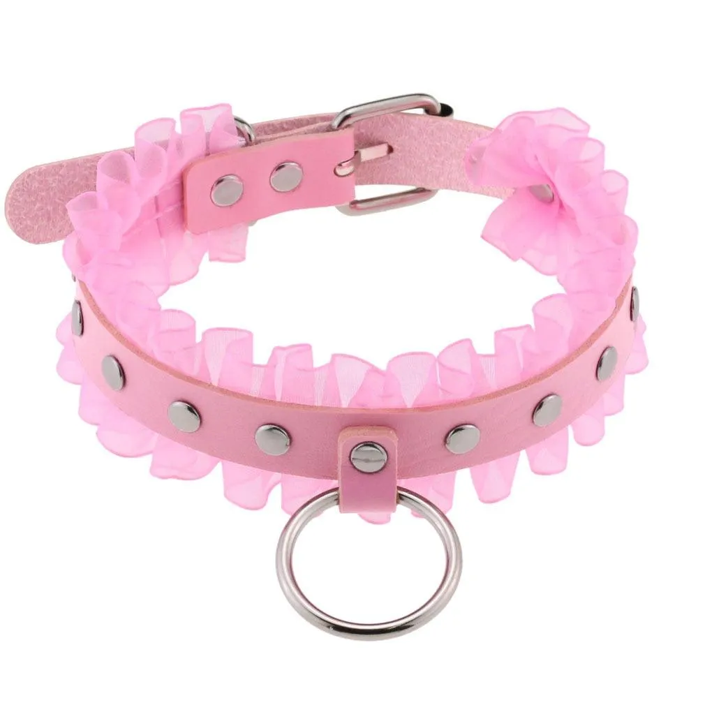 Pink Leather Gothic Choker Collection