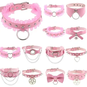 Pink Leather Gothic Choker Collection