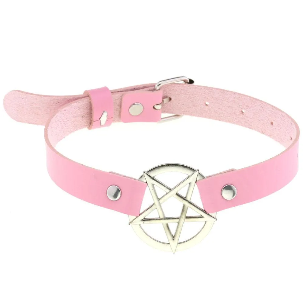 Pink Leather Gothic Choker Collection