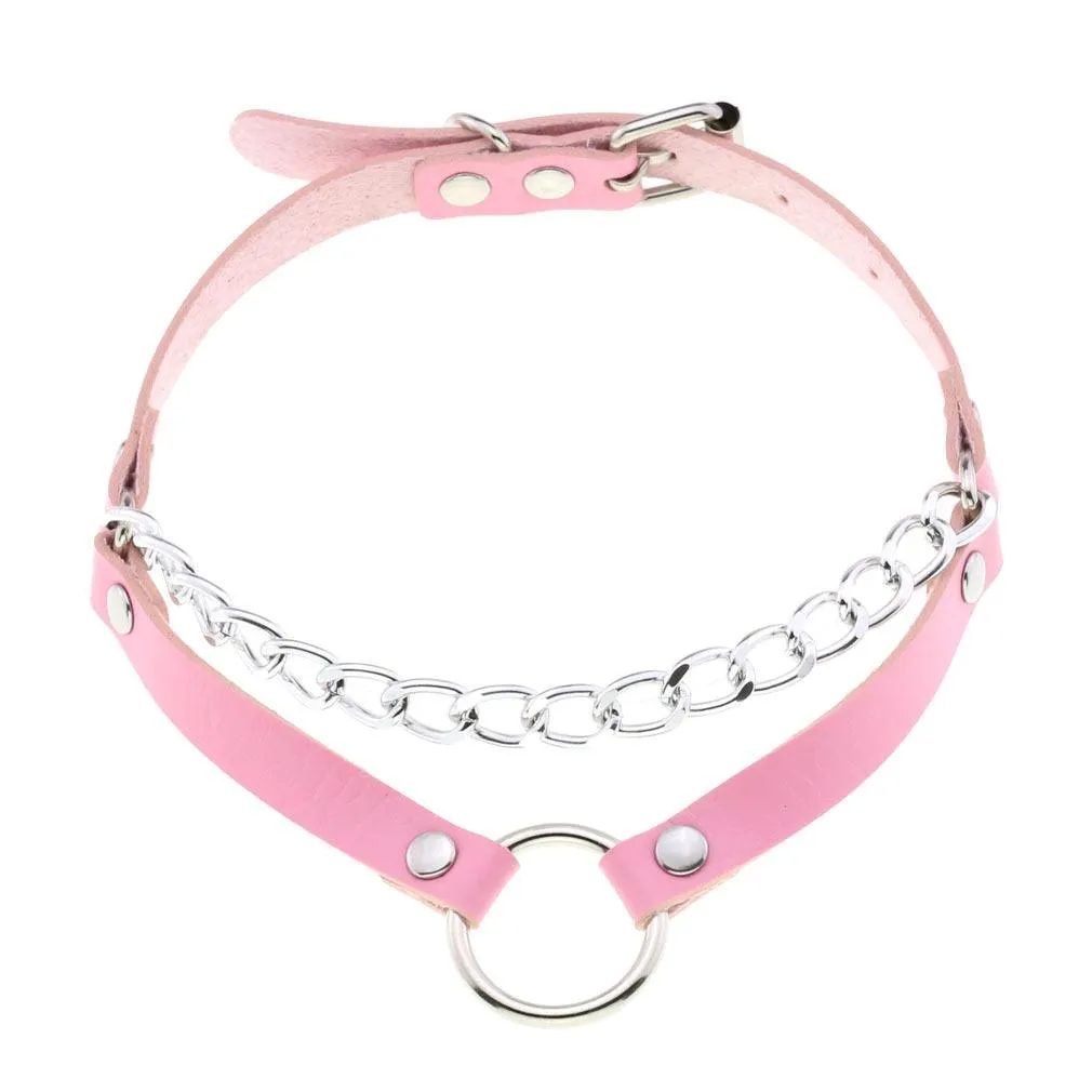 Pink Leather Gothic Choker Collection