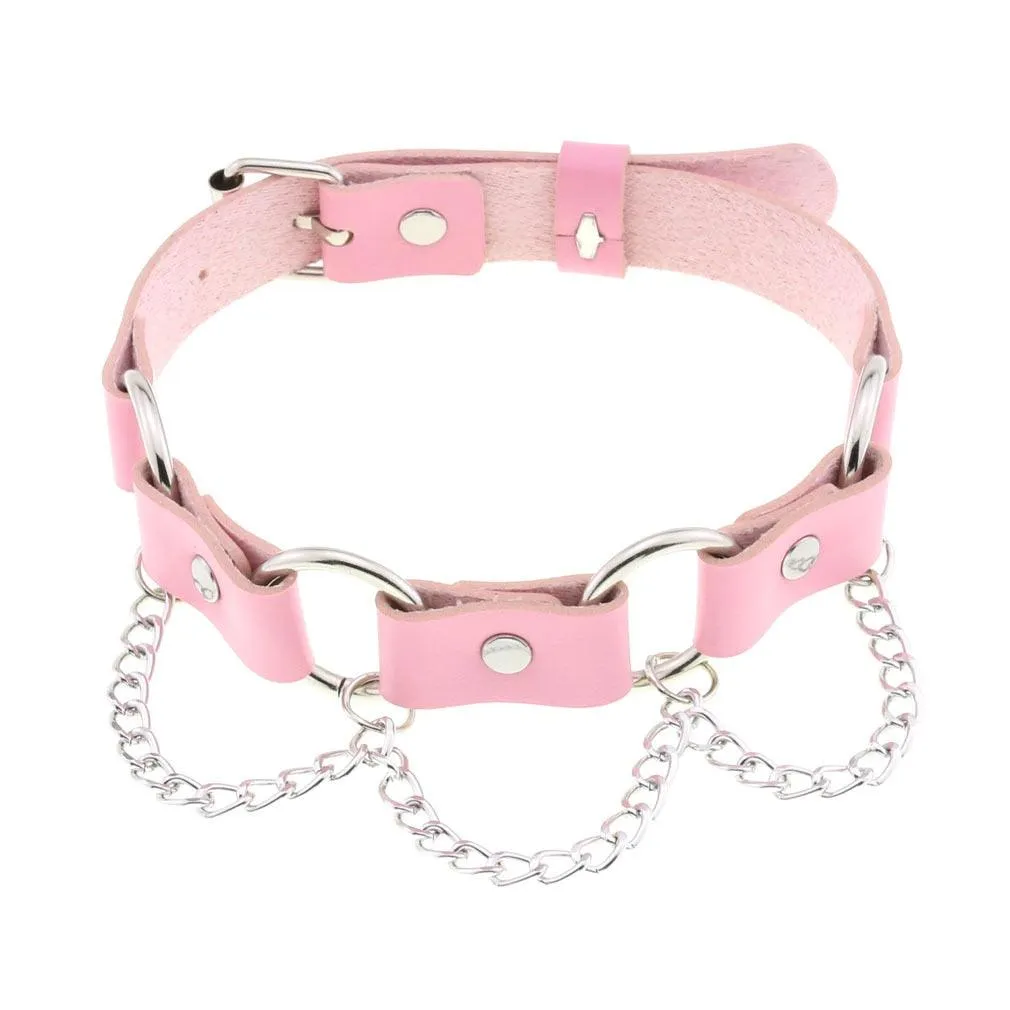 Pink Leather Gothic Choker Collection