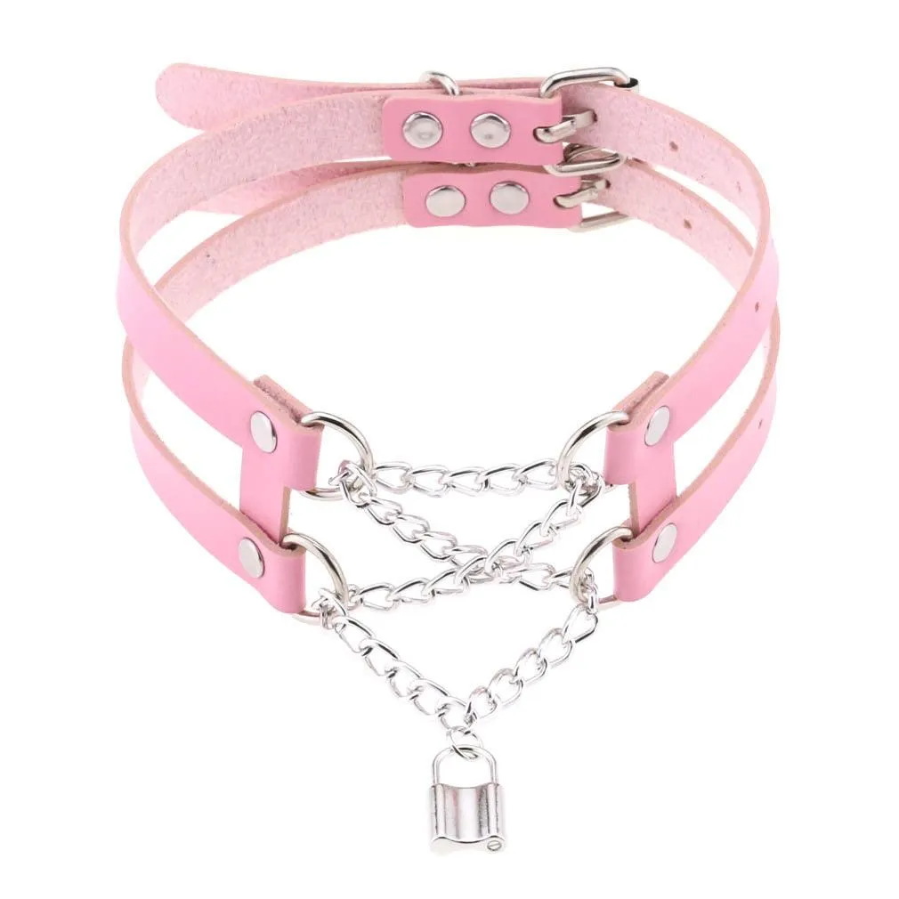 Pink Leather Gothic Choker Collection