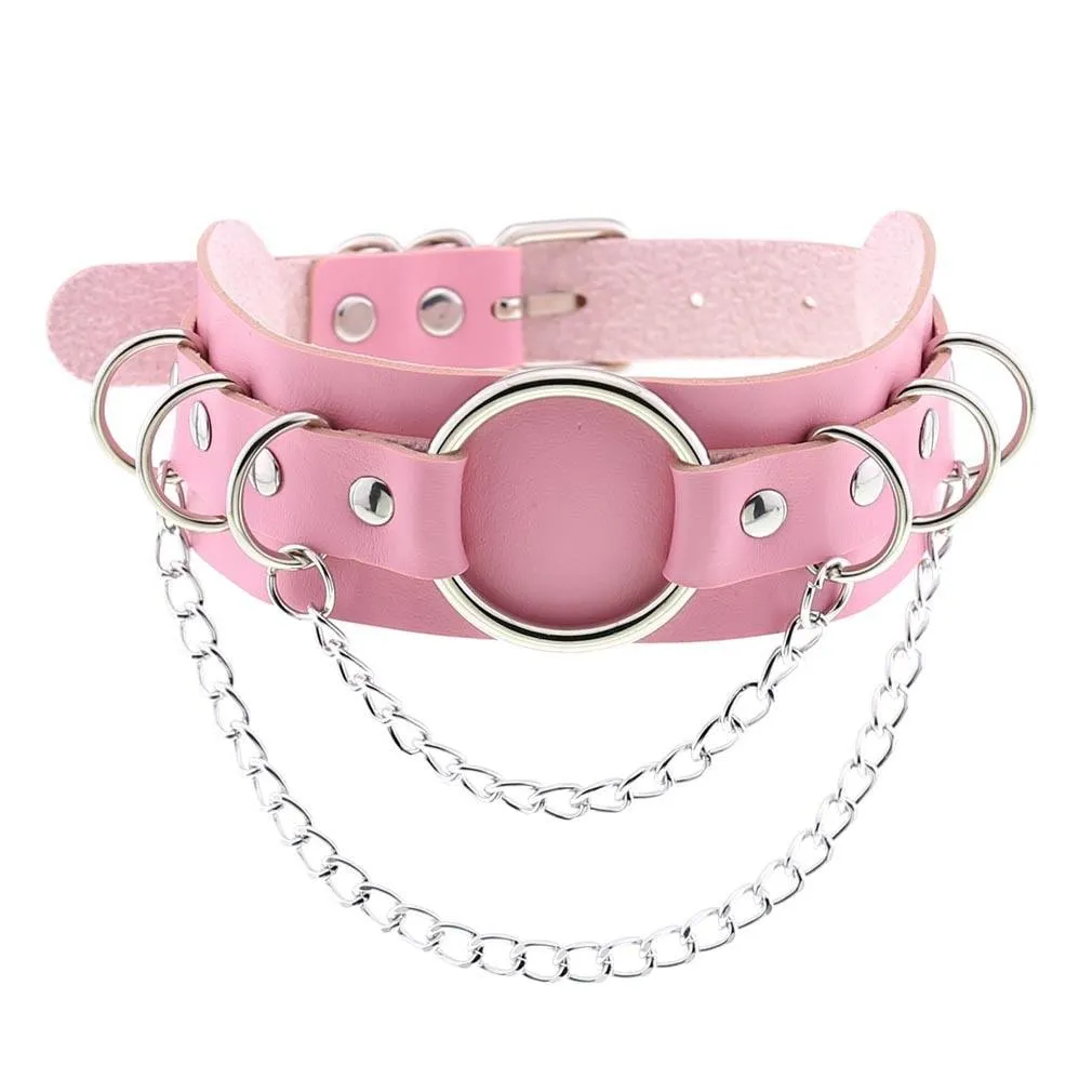 Pink Leather Gothic Choker Collection