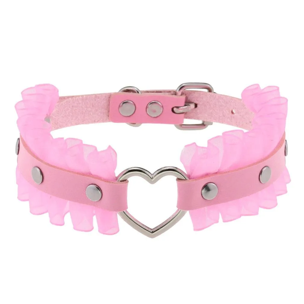 Pink Leather Gothic Choker Collection