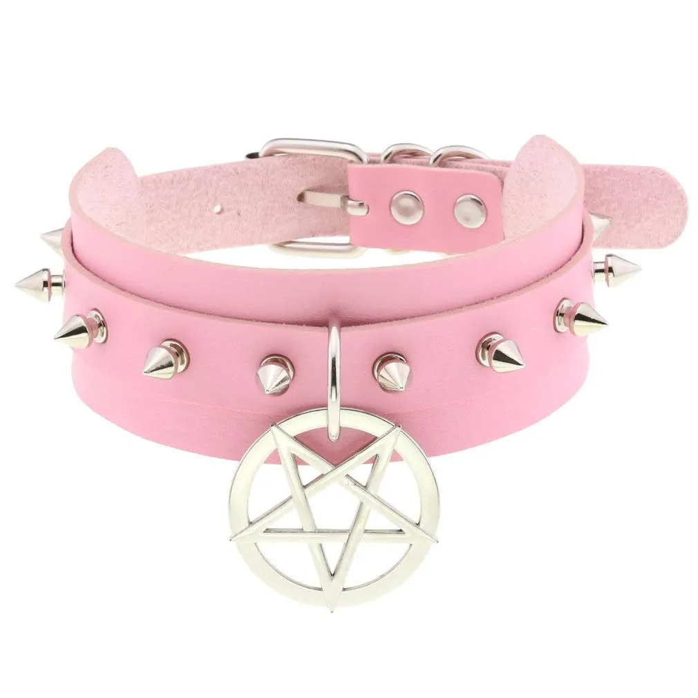 Pink Leather Gothic Choker Collection