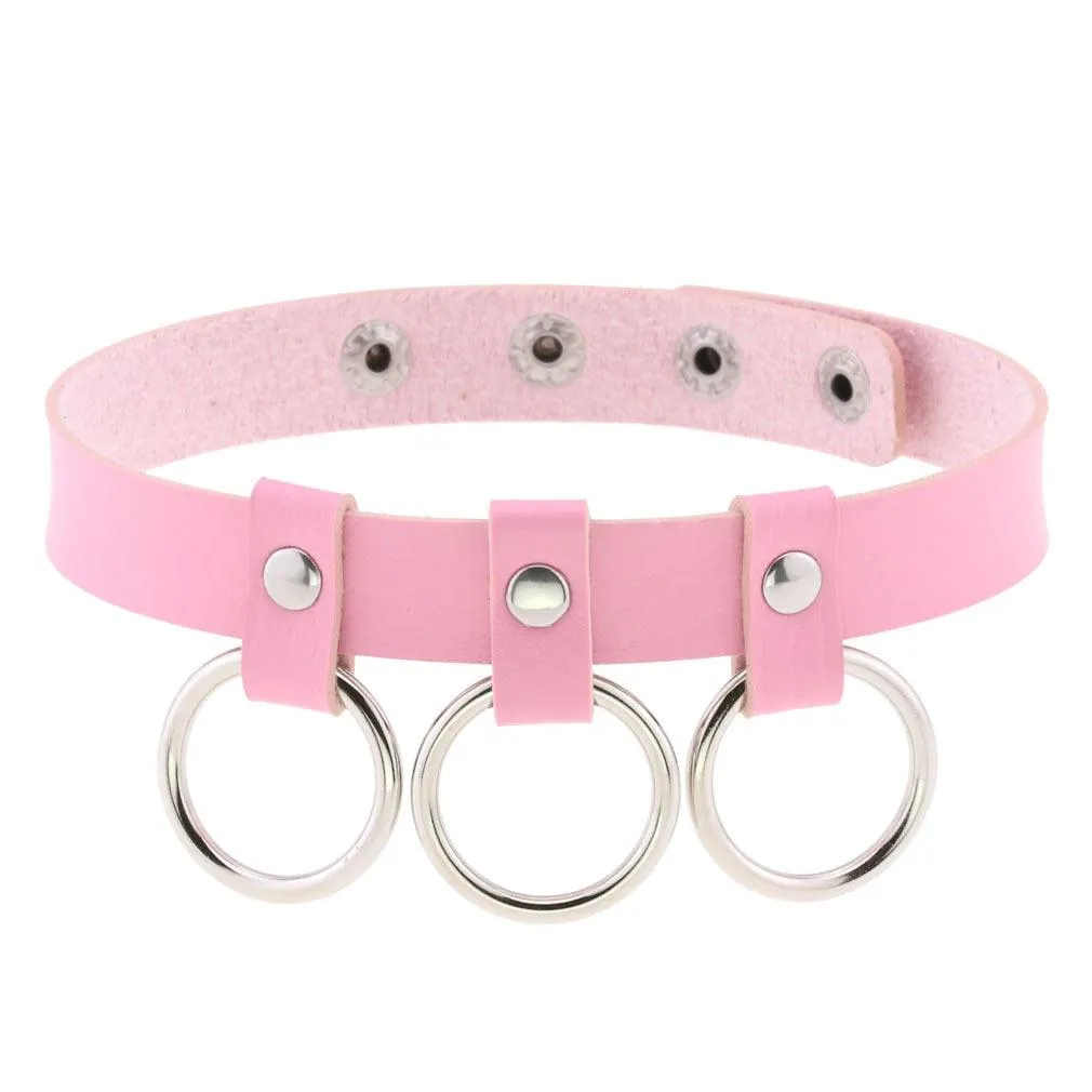 Pink Leather Gothic Choker Collection