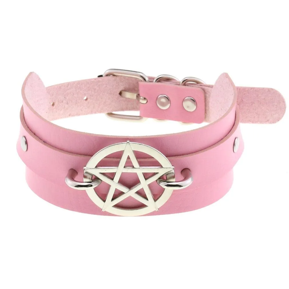 Pink Leather Gothic Choker Collection