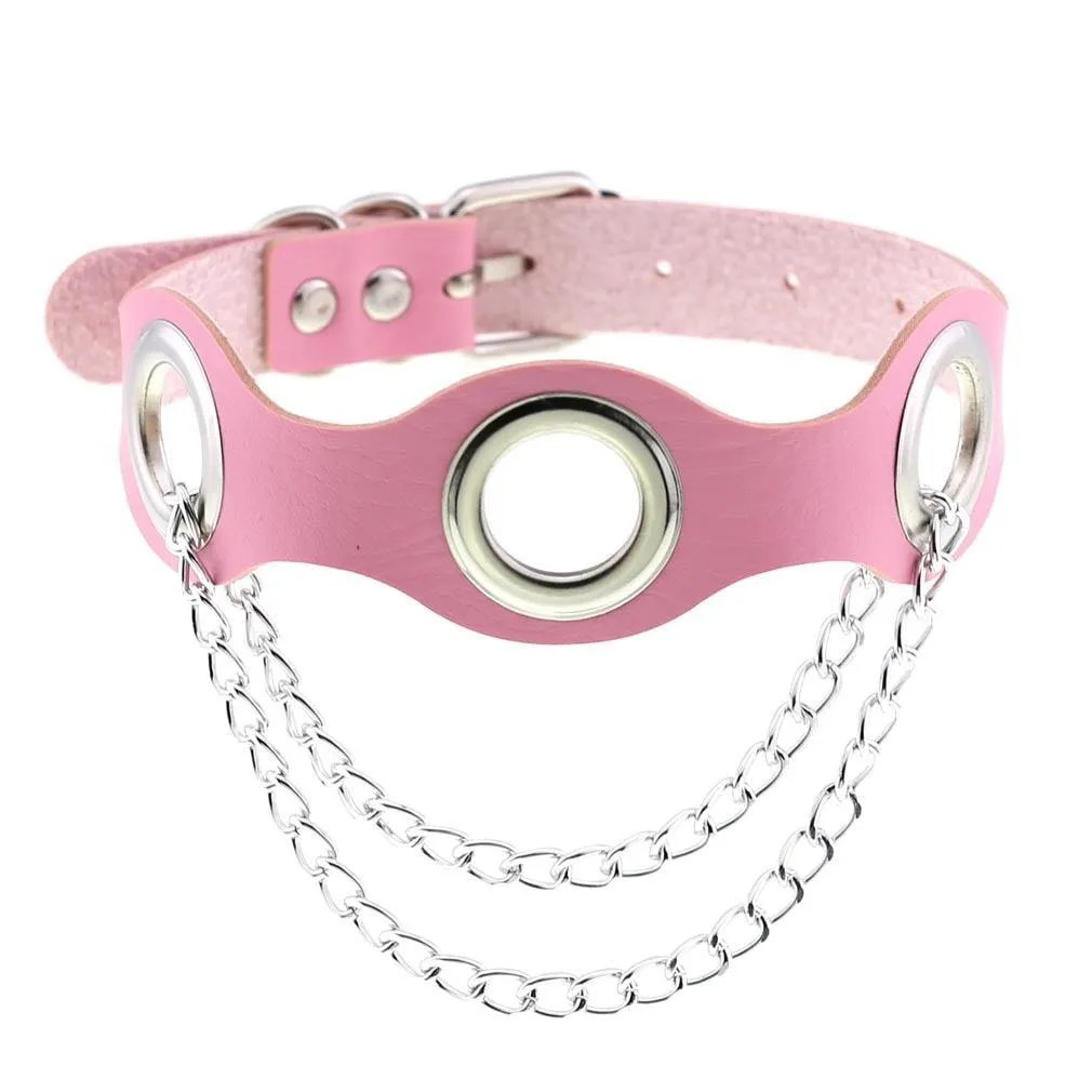 Pink Leather Gothic Choker Collection