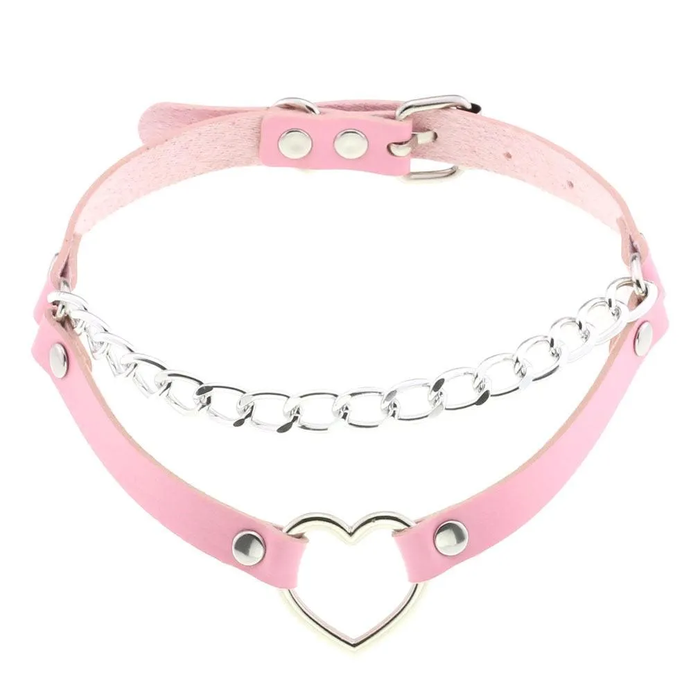 Pink Leather Gothic Choker Collection