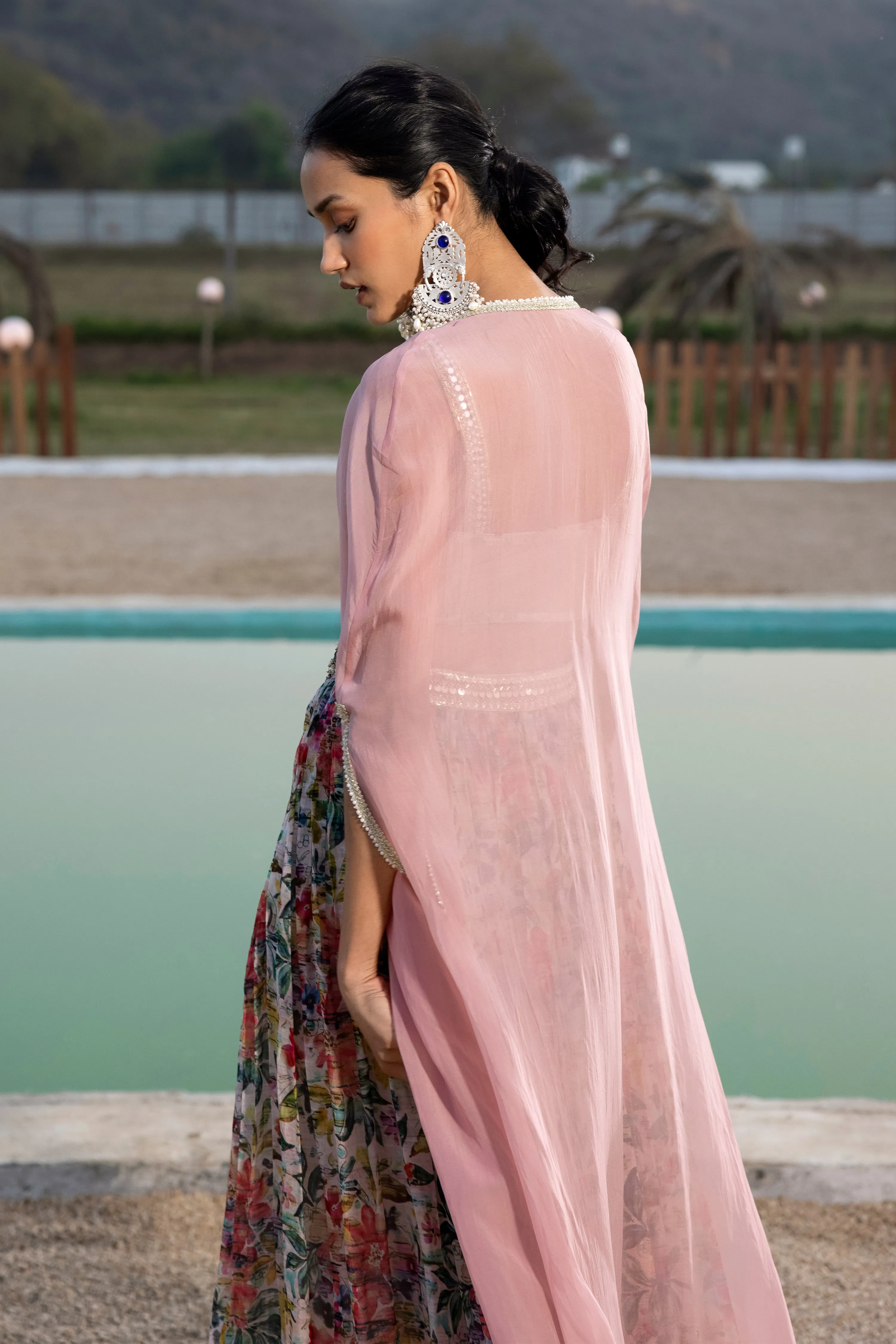 Pink Sharara Set With Cape