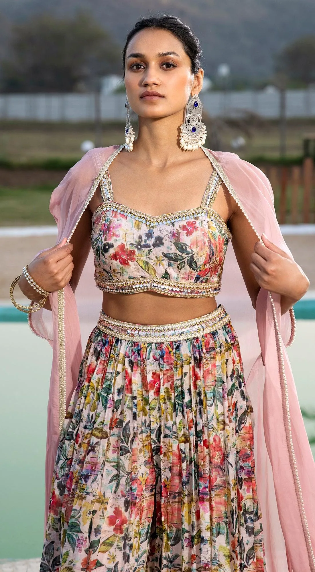 Pink Sharara Set With Cape