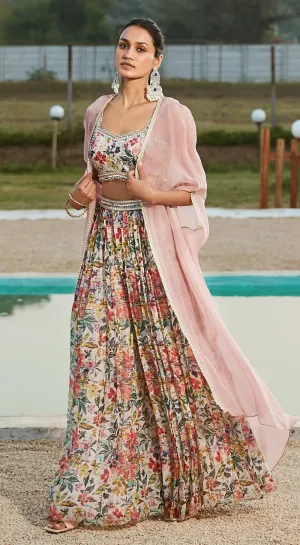 Pink Sharara Set With Cape