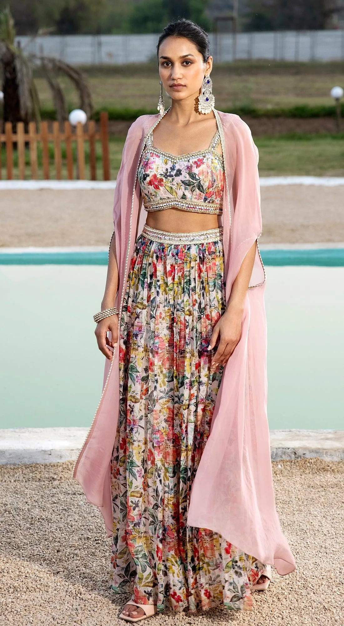 Pink Sharara Set With Cape