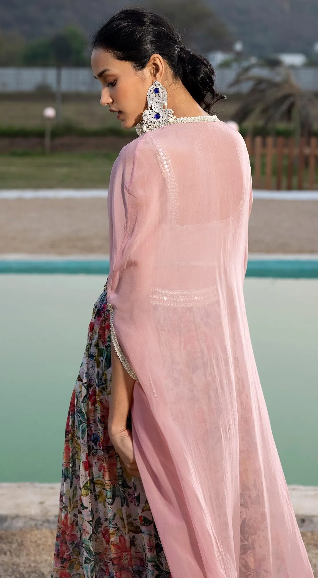 Pink Sharara Set With Cape