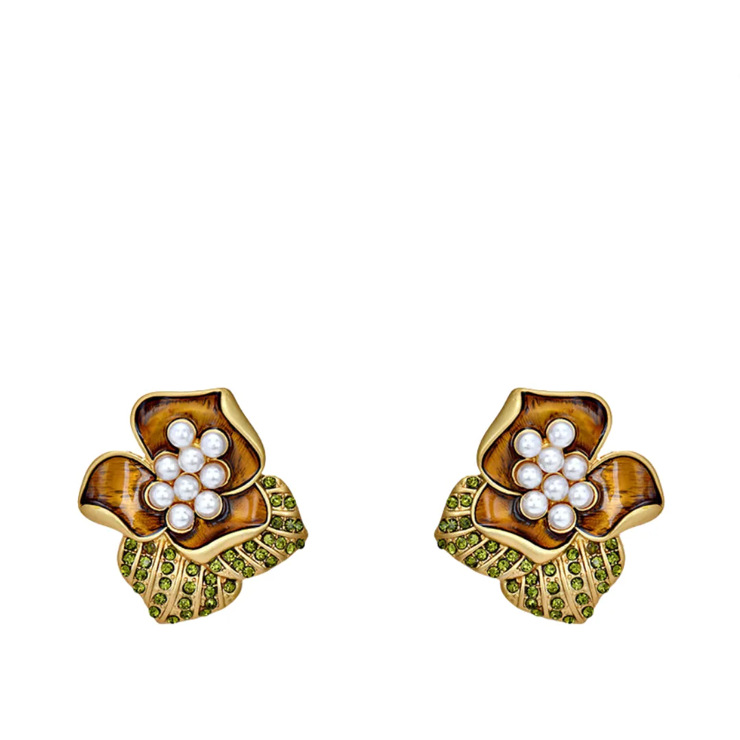 Pre Order:  Vintage Flower Diamond Pearl Inlaid Earrings