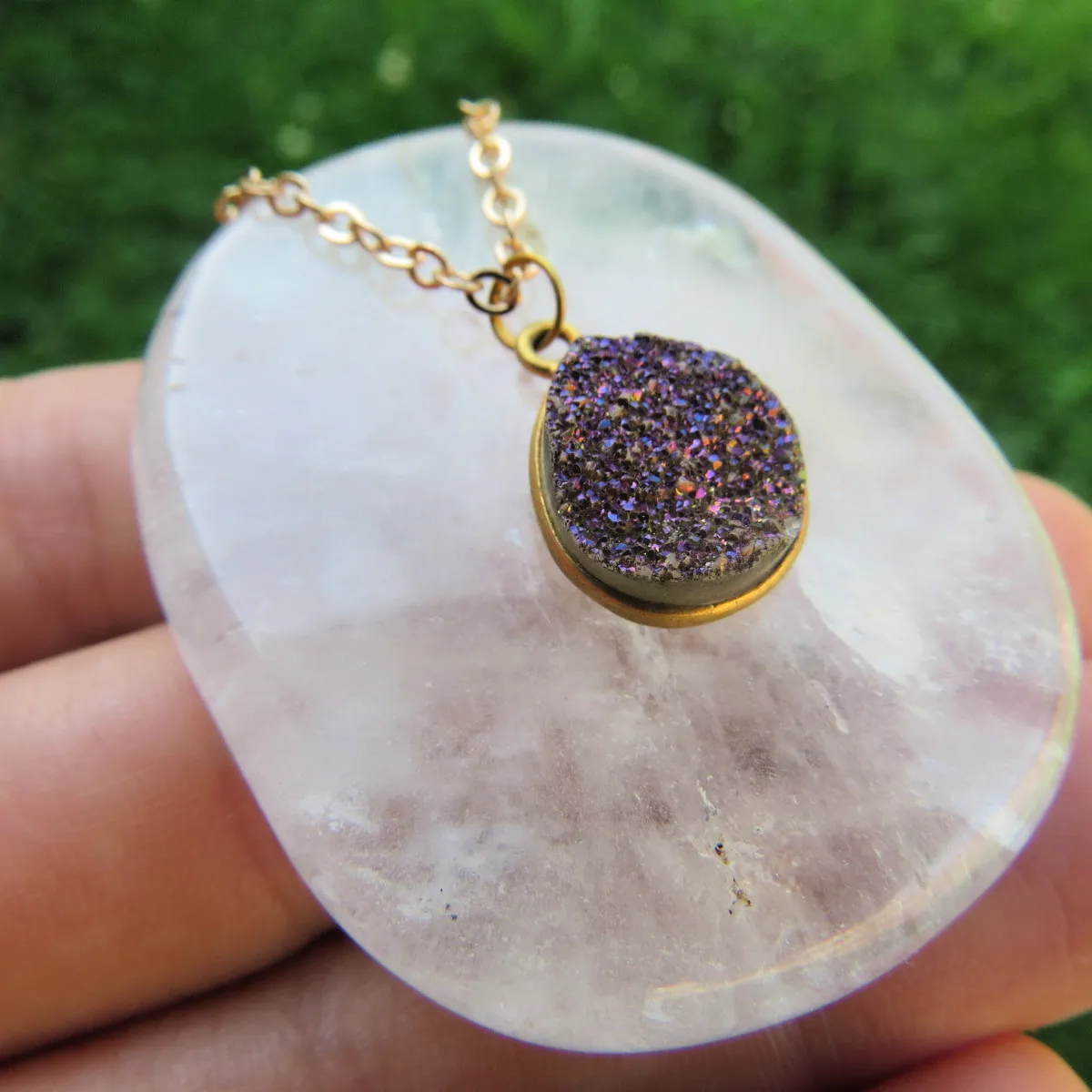 Purple Druzy Necklace | Rainbow Crystal Necklace | Druzy Jewelry