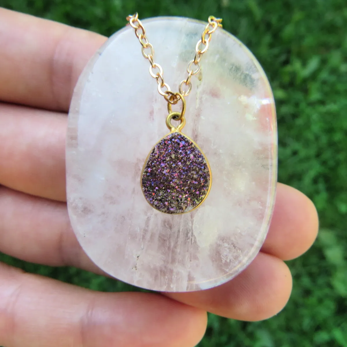 Purple Druzy Necklace | Rainbow Crystal Necklace | Druzy Jewelry