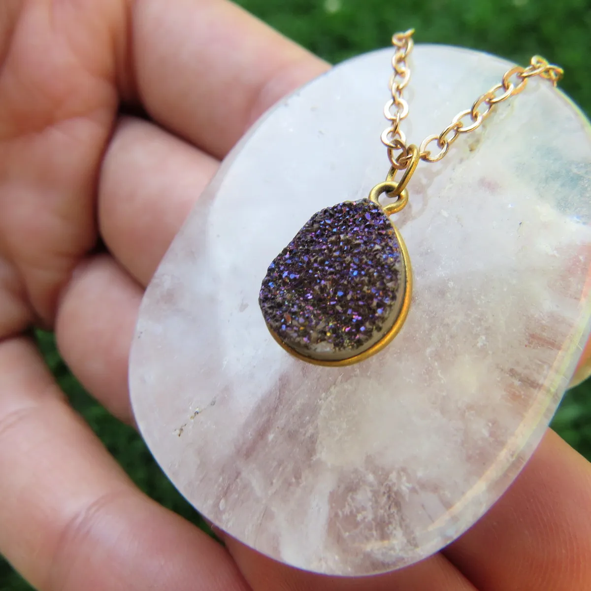 Purple Druzy Necklace | Rainbow Crystal Necklace | Druzy Jewelry