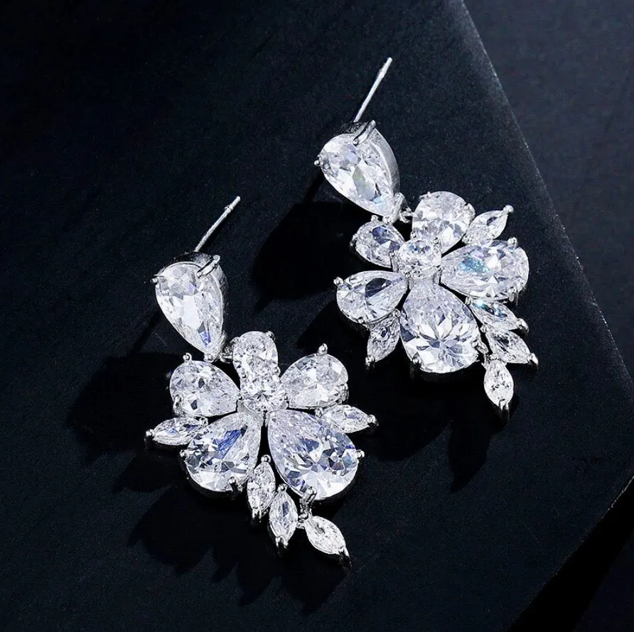 "Mallory" - Silver Cubic Zirconia Bridal Earrings