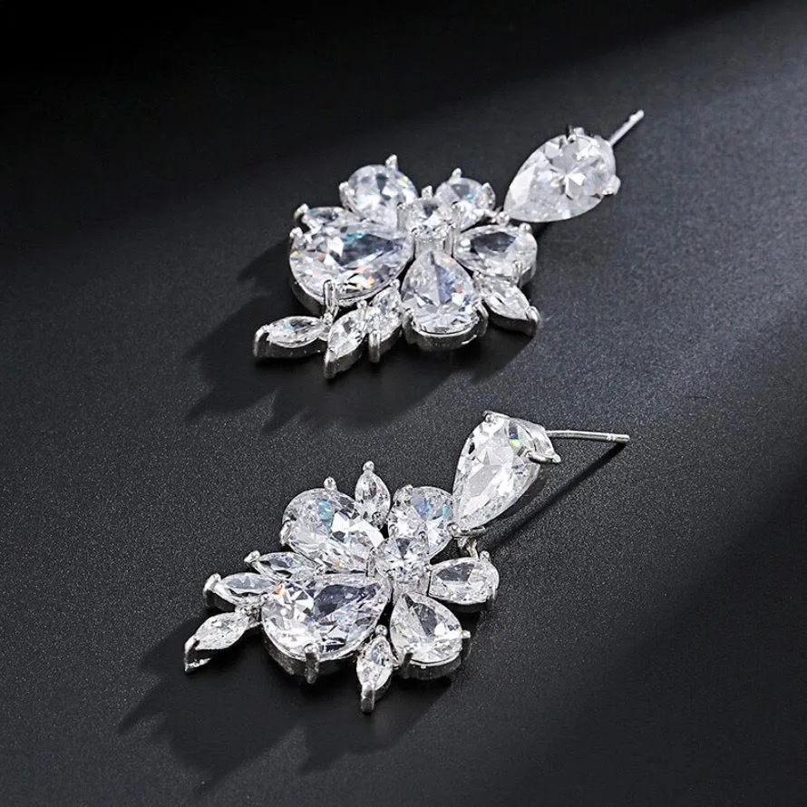 "Mallory" - Silver Cubic Zirconia Bridal Earrings