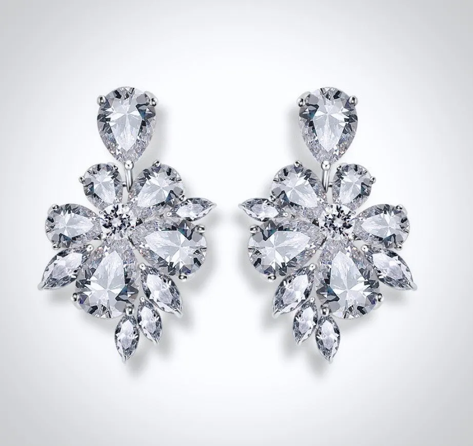 "Mallory" - Silver Cubic Zirconia Bridal Earrings