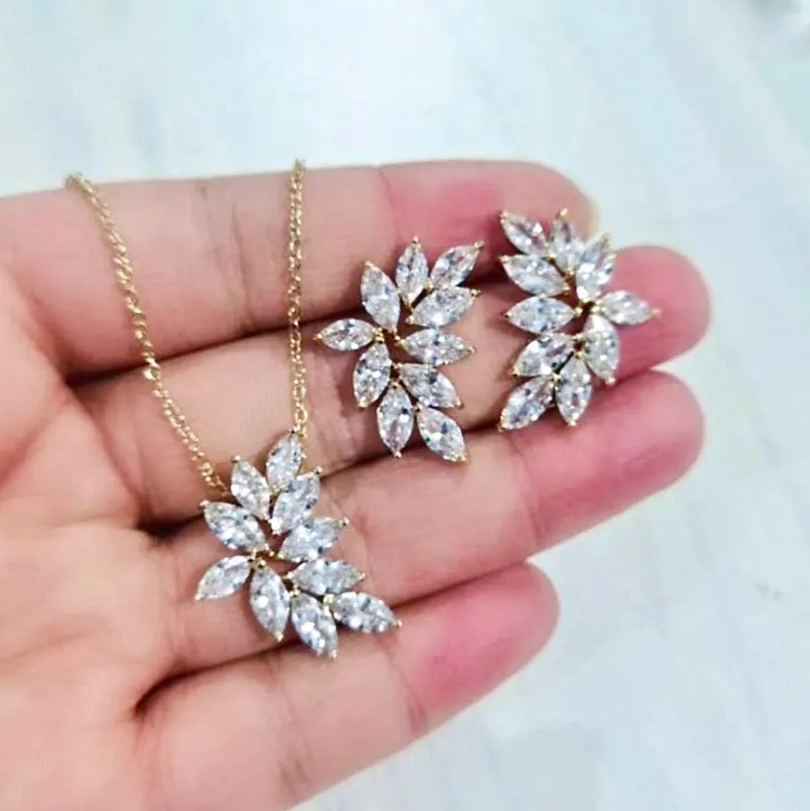 "Poppy" - Cubic Zirconia Bridal Necklace - Available in Silver, Rose Gold and Yellow Gold