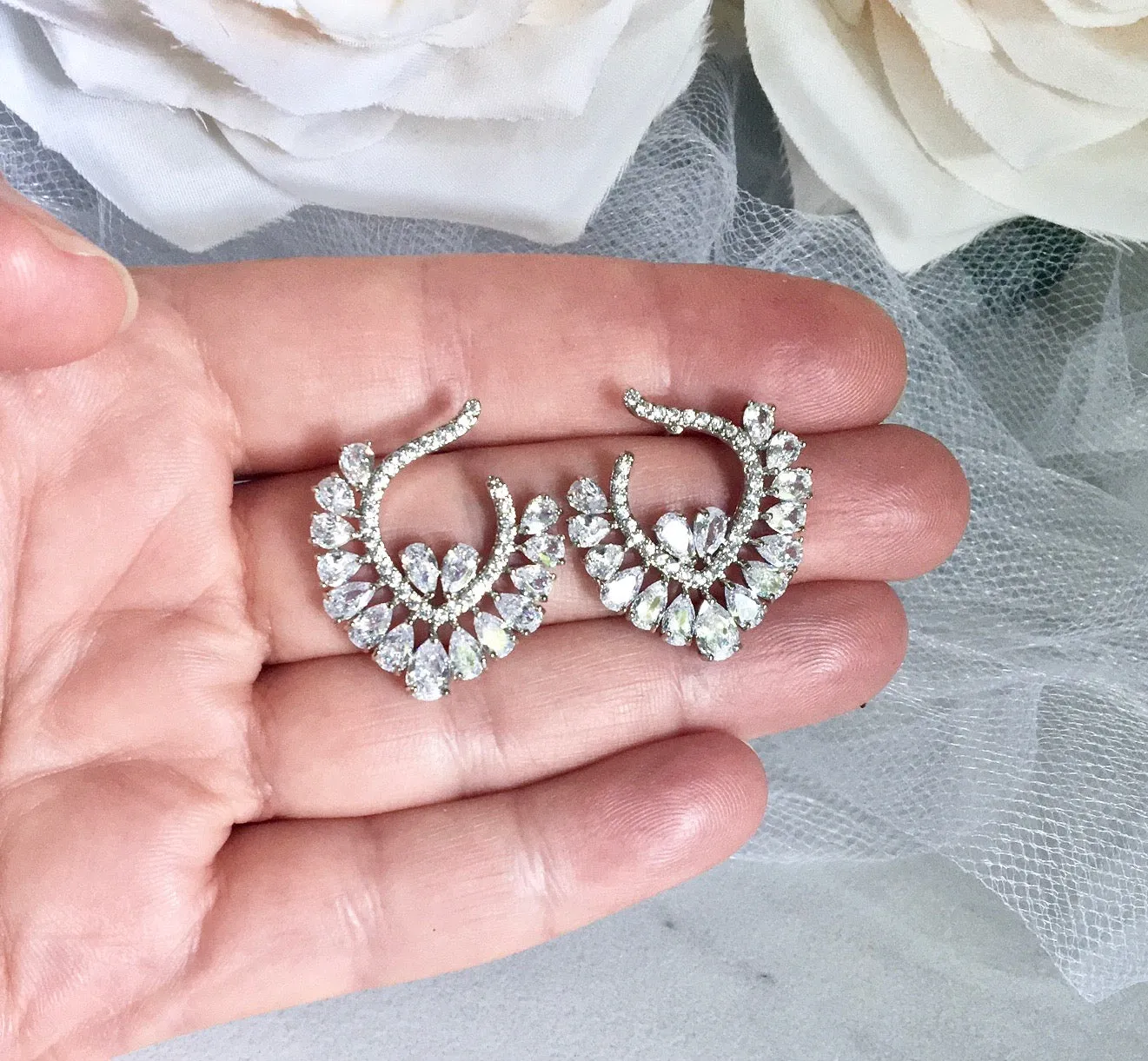 "Sage" - Silver Cubic Zirconia Bridal Earrings