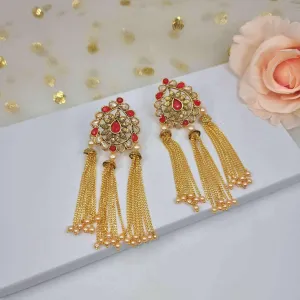 Red Gold Tassel Earrings