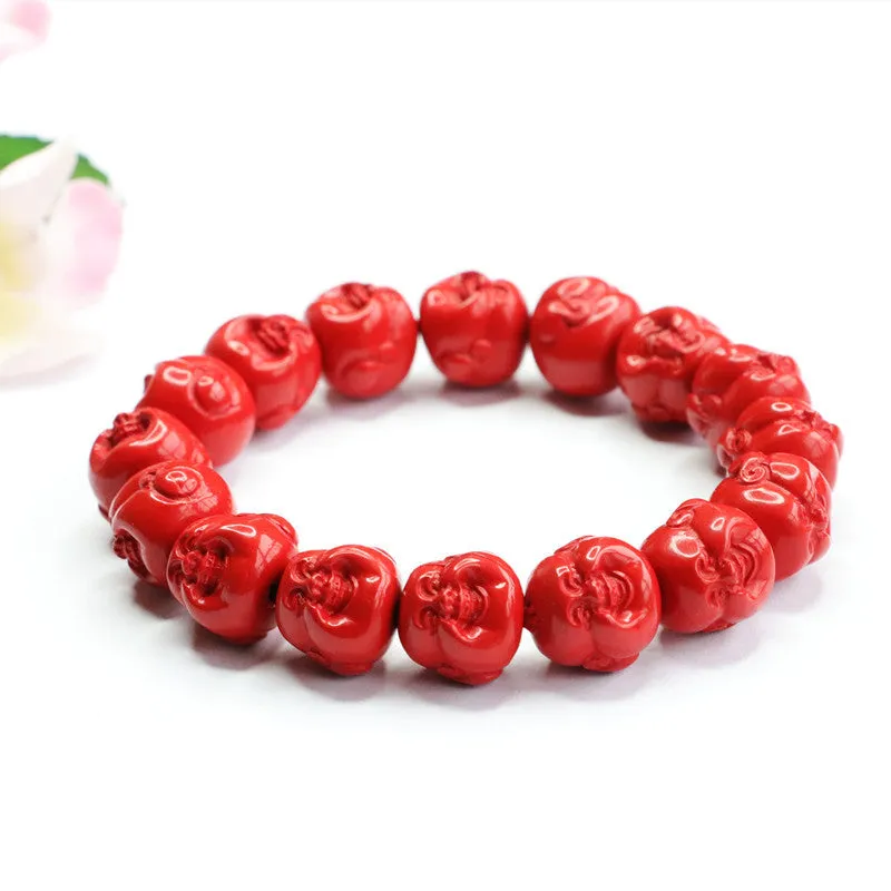 Red Sand Buddha Head Bracelet with Cinnabar Stone