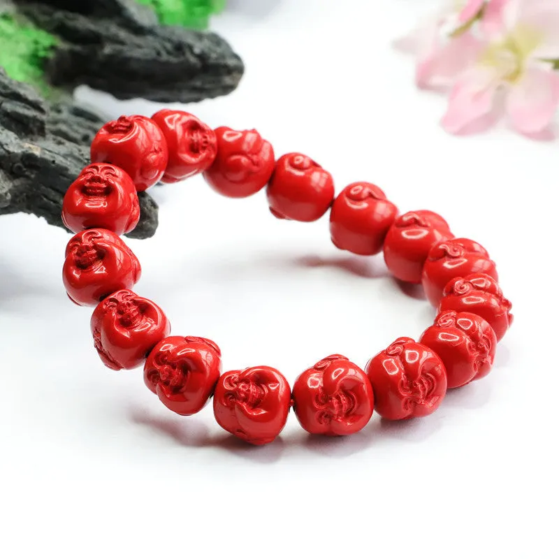 Red Sand Buddha Head Bracelet with Cinnabar Stone