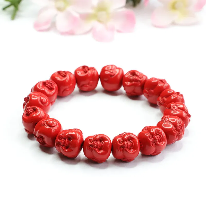 Red Sand Buddha Head Bracelet with Cinnabar Stone