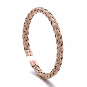 Rose Gold Basket Weave Braided Steel Hearts Bracelet