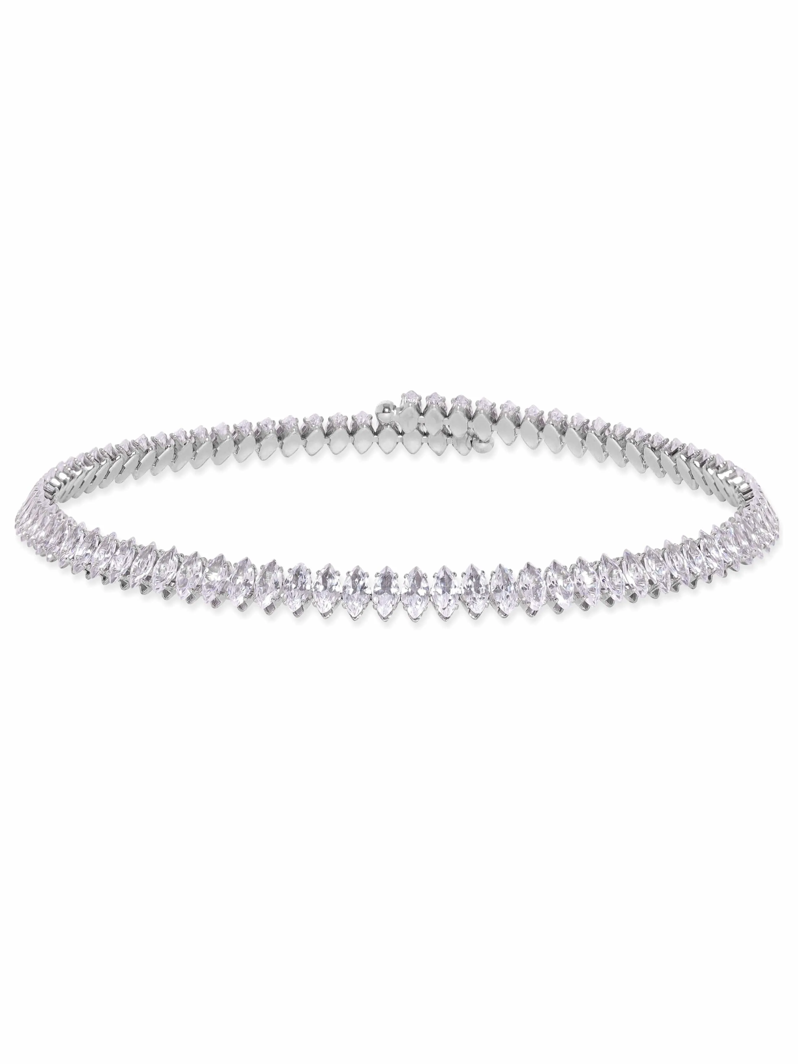 Rubans Rhodium Plated Korean Crystal studded Adjustable Choker necklace