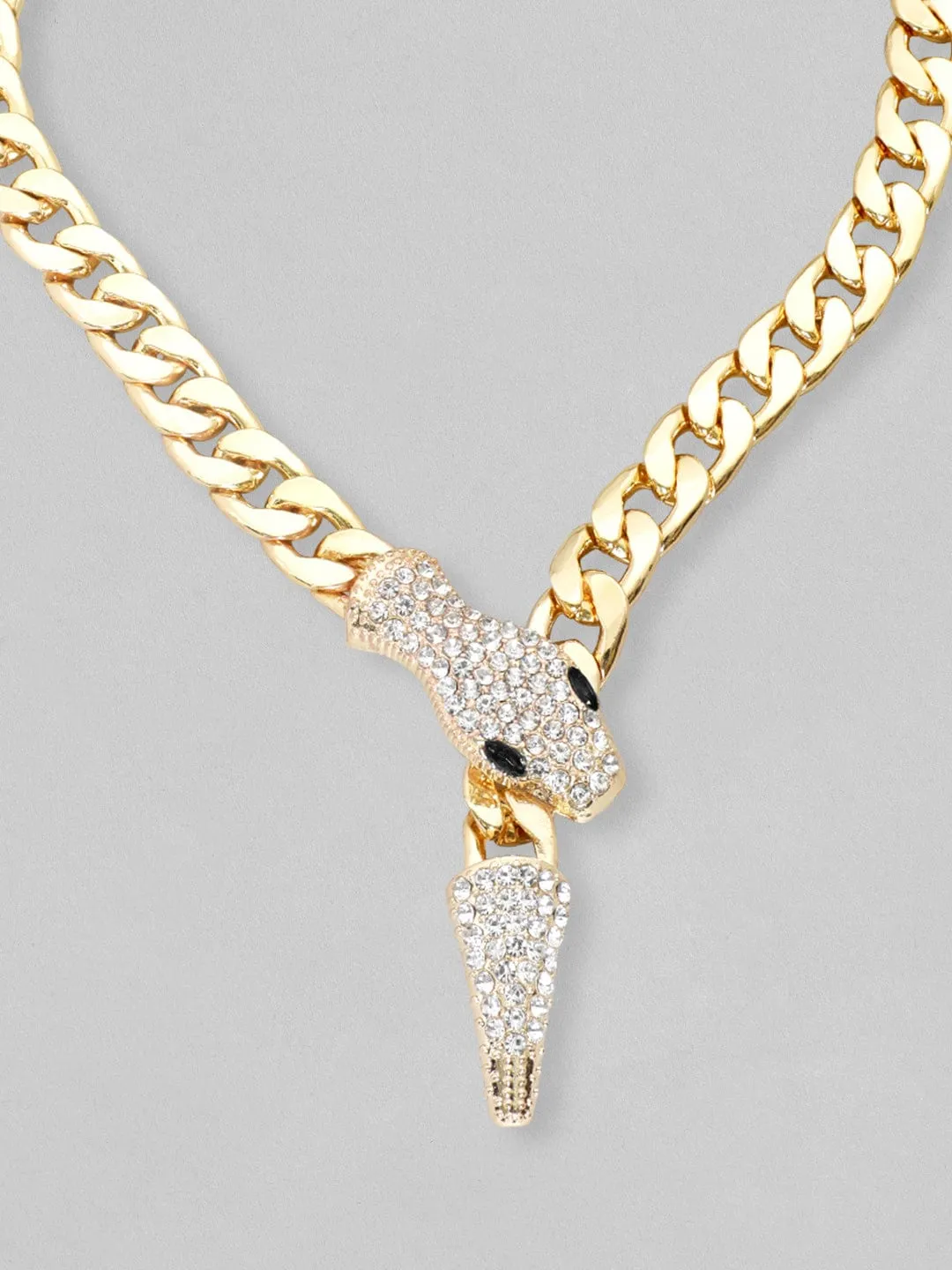 Rubans Voguish Gold Toned Link Style Serpent Chain With Zircon Stones Studded.