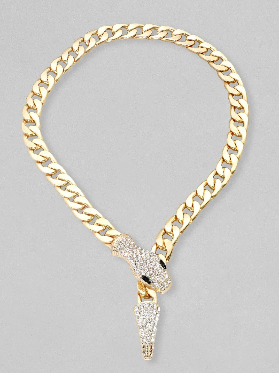 Rubans Voguish Gold Toned Link Style Serpent Chain With Zircon Stones Studded.