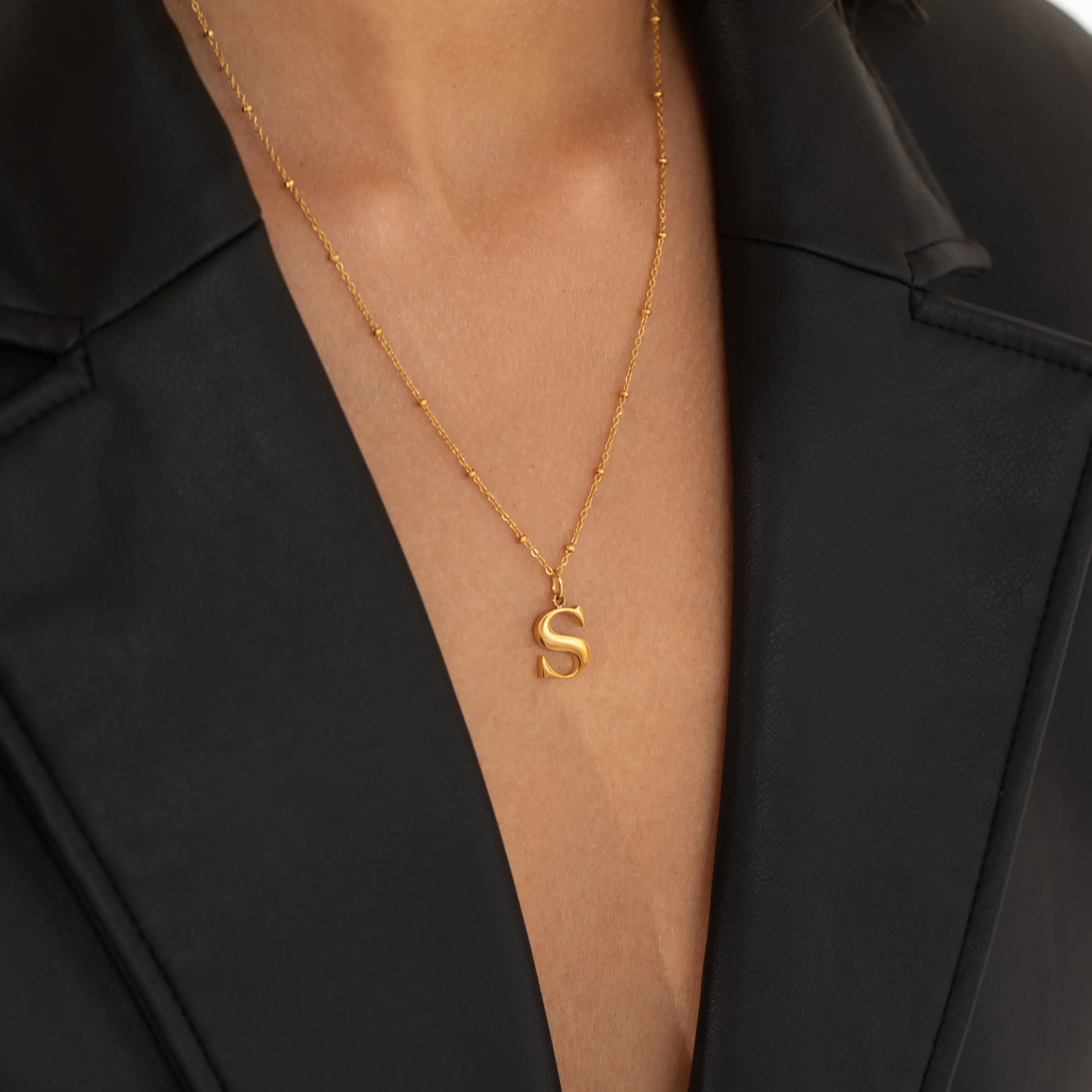 S Initial Pendant Necklace In Gold   FREE Diamond Stud Earrings in Gold