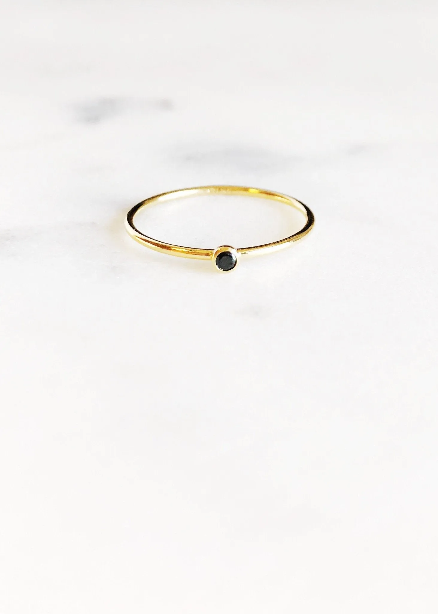 Sale - Dainty Black Cubic Zirconia Gold Stacking Ring - Kalama