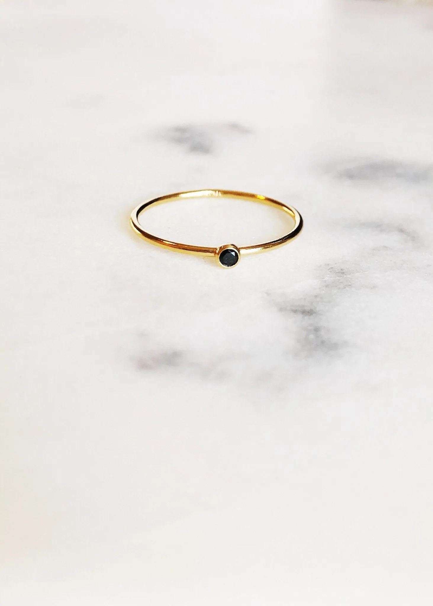 Sale - Dainty Black Cubic Zirconia Gold Stacking Ring - Kalama